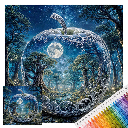 Apfel im mondbeschienenen Wald - Vollständiges 11CT Stanz-Kreuzstich-Set 45x45CM - Huacan