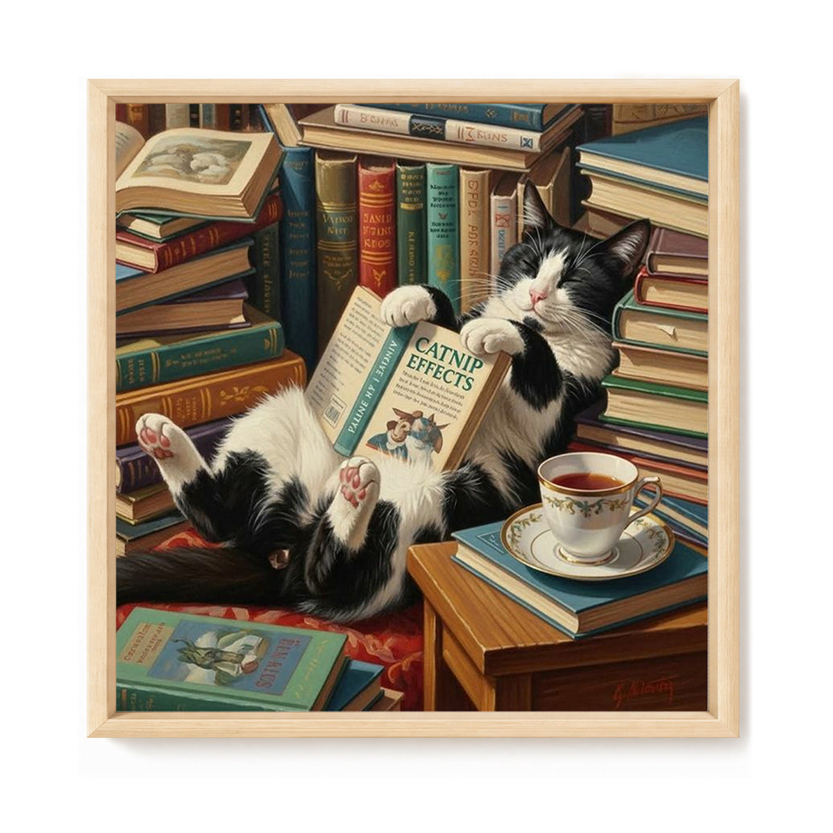 Black And White Cat With Book Scent - Full 14CT Stamped Cross Stitch 40x40CM - Huacan