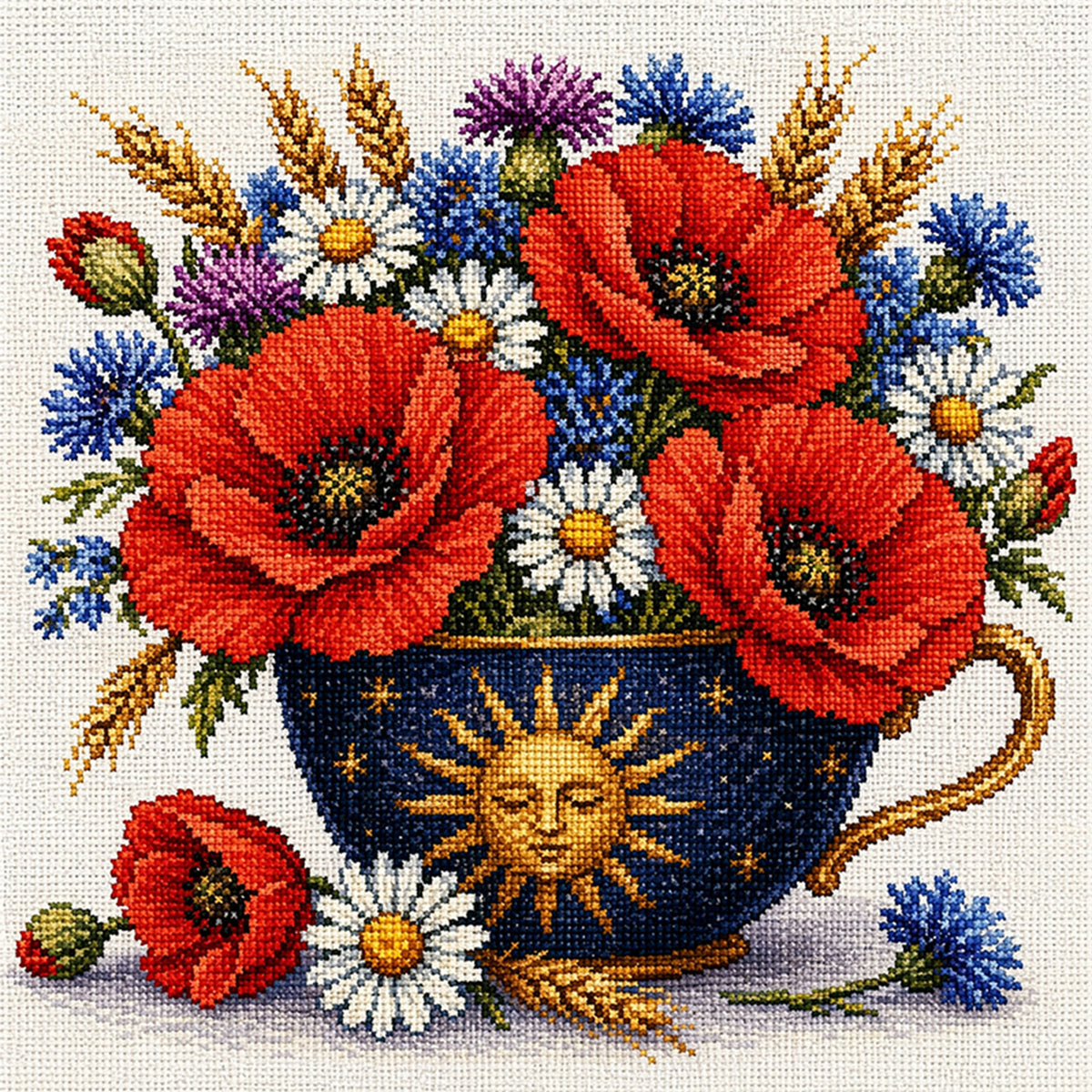 Sun Pattern Poppy Teapot - Full Stamped Cross Stitch 25x25CM - Huacan