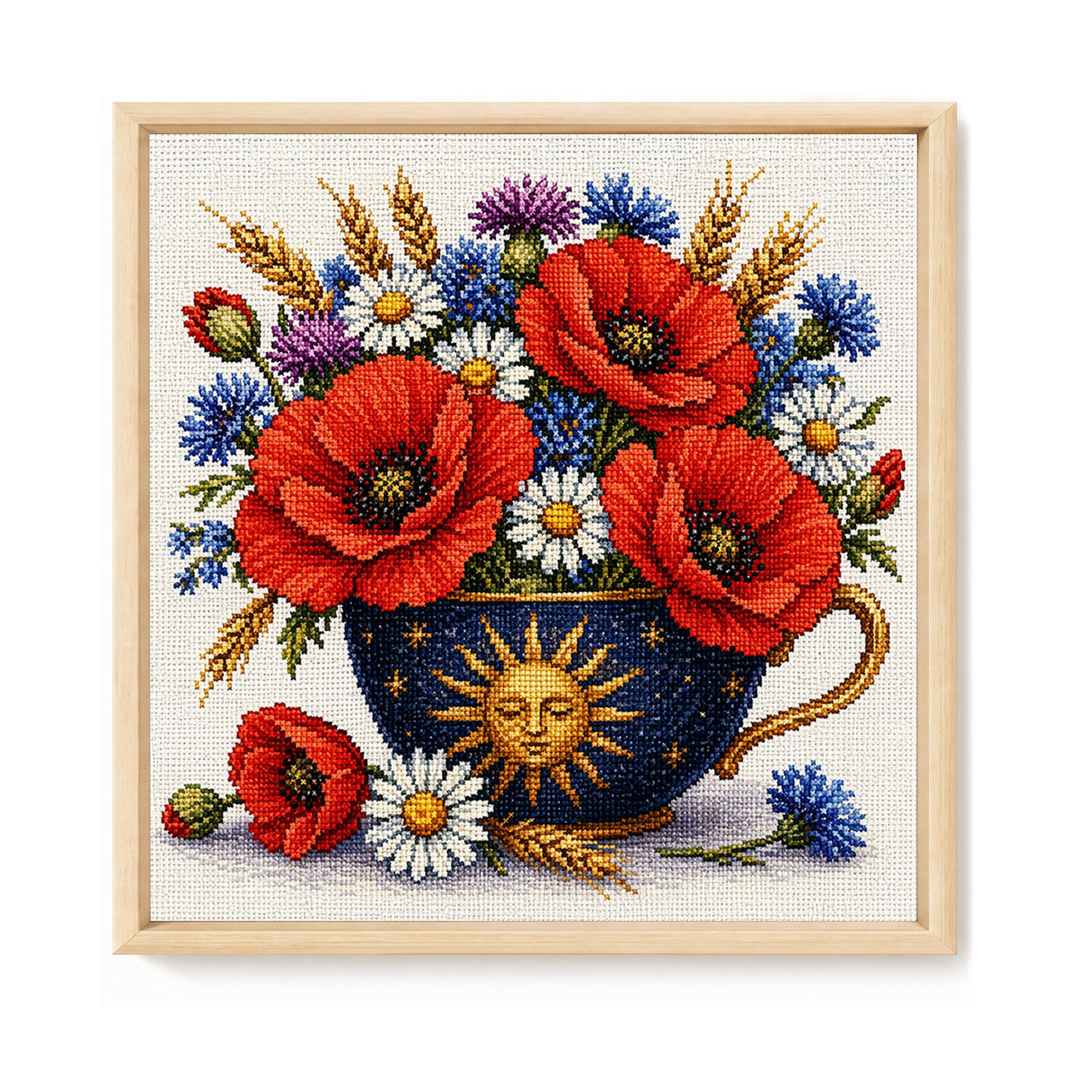 Sun Pattern Poppy Teapot - Full Stamped Cross Stitch 25x25CM - Huacan