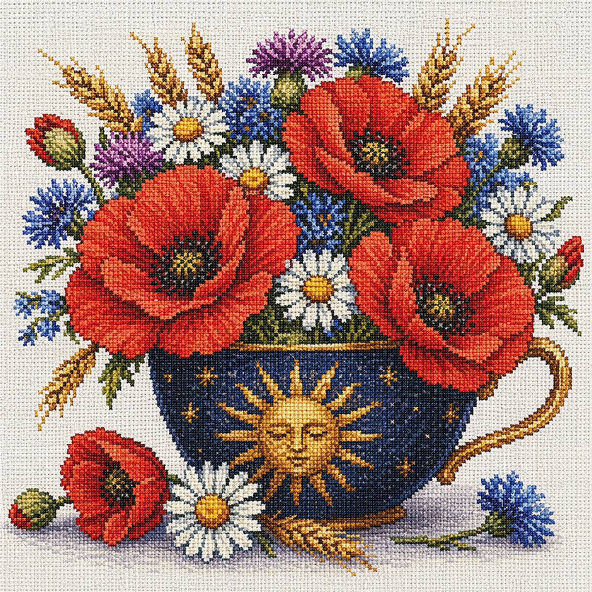 Sun Pattern Poppy Teapot - Full Stamped Cross Stitch 25x25CM - Huacan