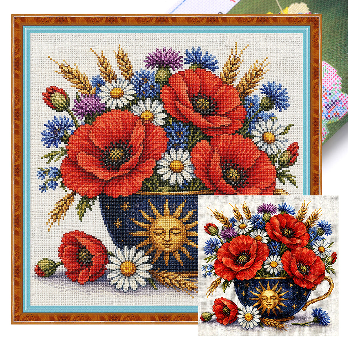 Sun Pattern Poppy Teapot - Full Stamped Cross Stitch 25x25CM - Huacan