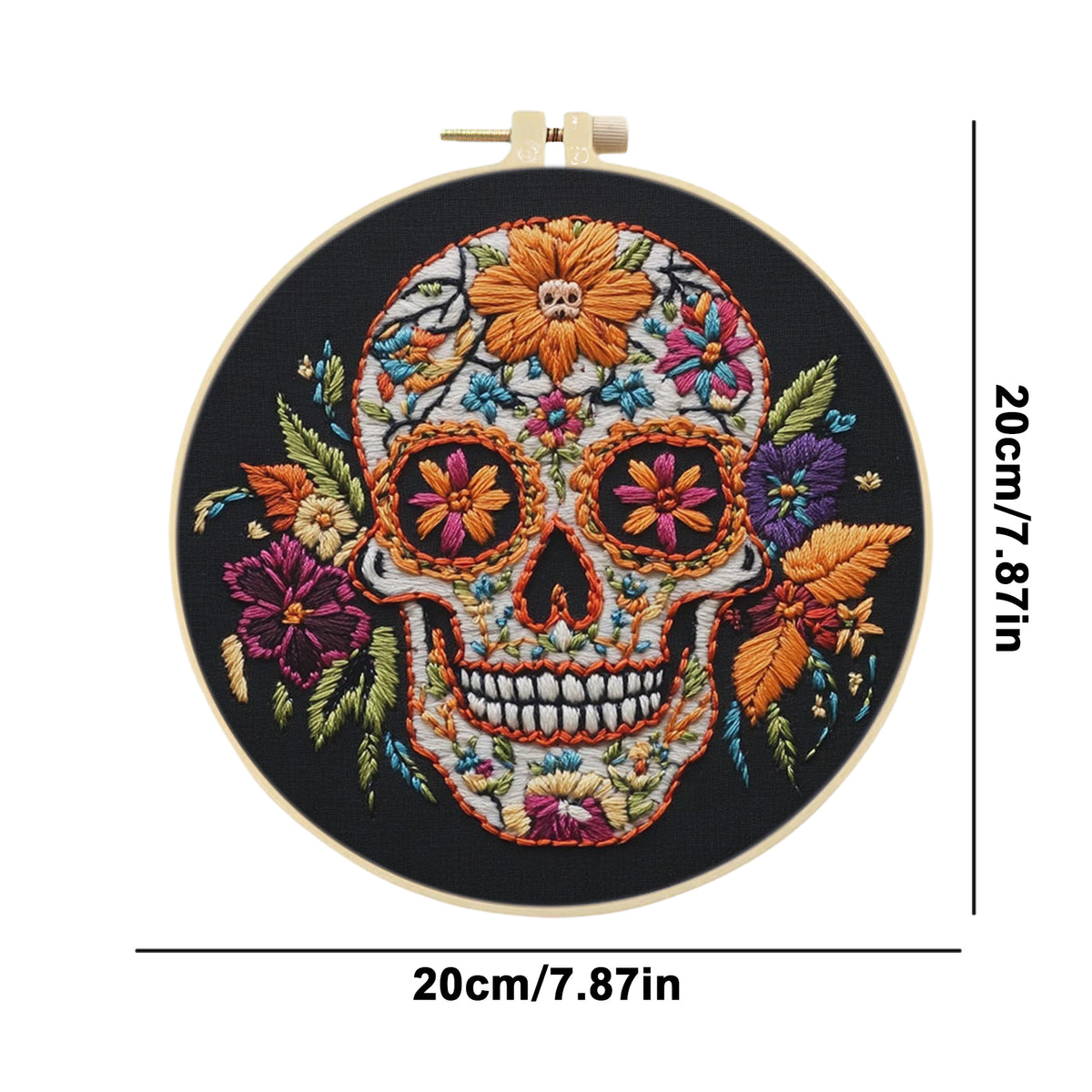 Floral Skull - DIY Embroidery Cross Stitch Kit with Pattern Cotton Threads Needles Hoop 30×30CM/11.81×11.81in