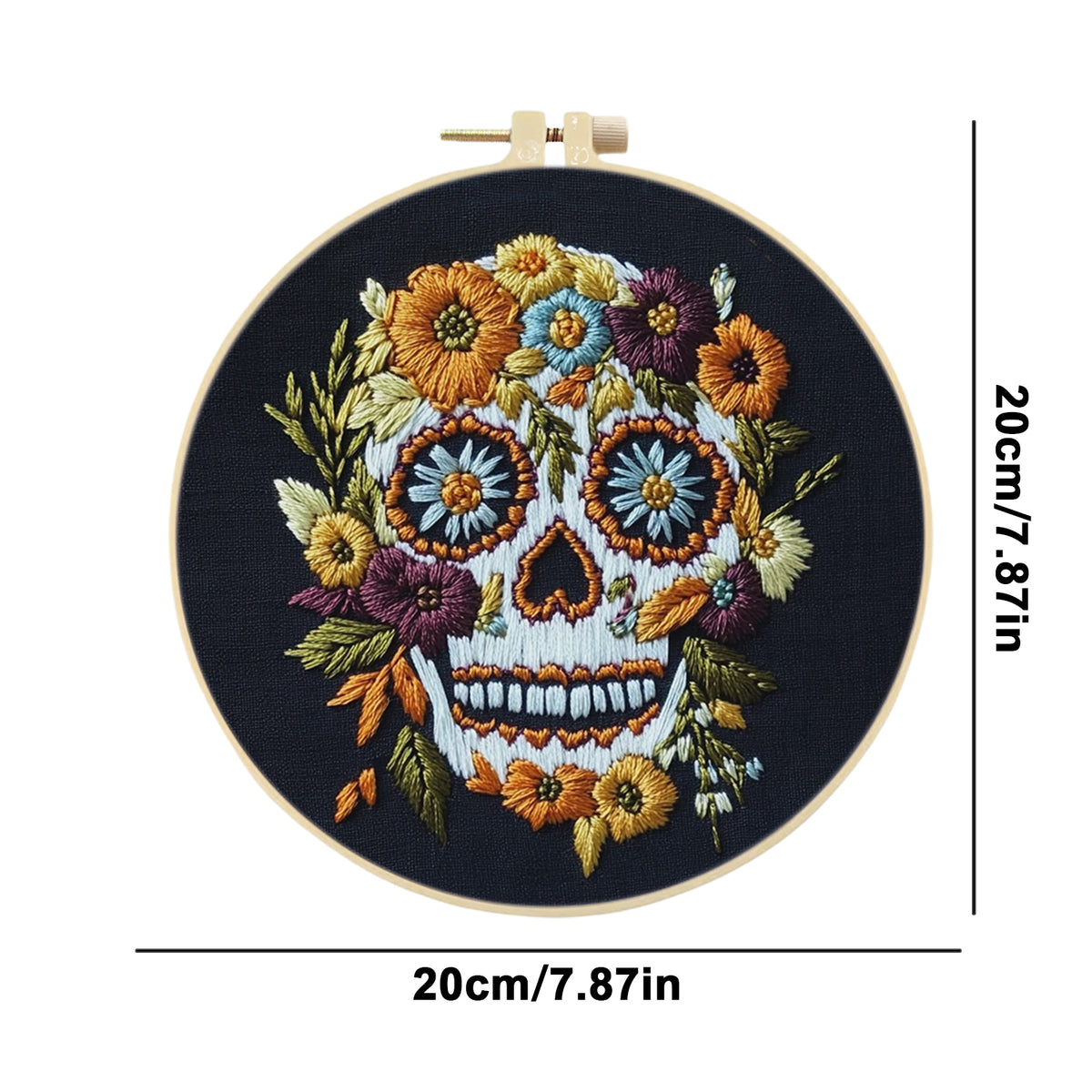 Daisy Skull - DIY Embroidery Cross Stitch Kit with Pattern Cotton Threads Needles Hoop 30×30CM/11.81×11.81in