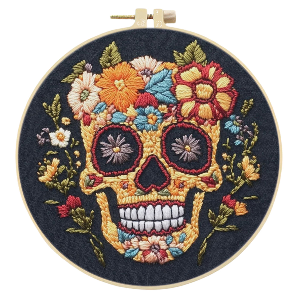 Golden Skull - DIY Embroidery Cross Stitch Kit with Pattern Cotton Threads Needles Hoop 30×30CM/11.81×11.81in