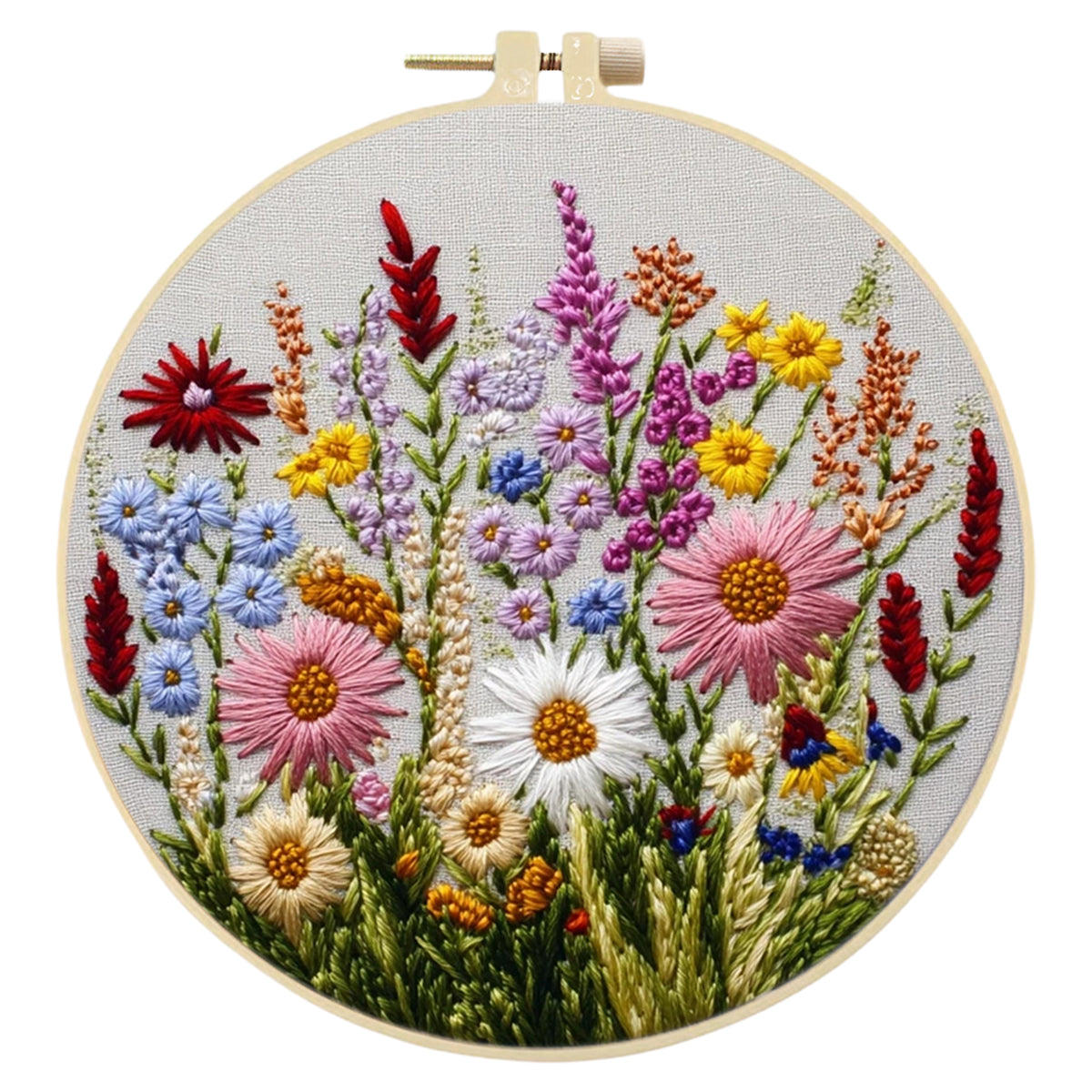 Mixed Blooms - DIY Embroidery Cross Stitch Kit with Pattern Cotton Threads Needles Hoop 30×30CM/11.81×11.81in