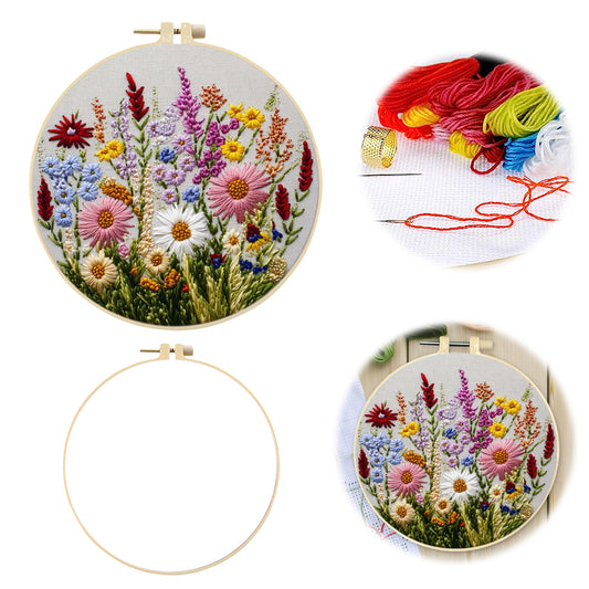Mixed Blooms - DIY Embroidery Cross Stitch Kit with Pattern Cotton Threads Needles Hoop 30×30CM/11.81×11.81in