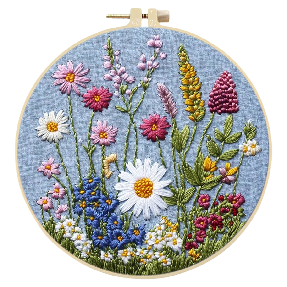 Pastel Floral - DIY Embroidery Cross Stitch Kit with Pattern Cotton Threads Needles Hoop 30×30CM/11.81×11.81in