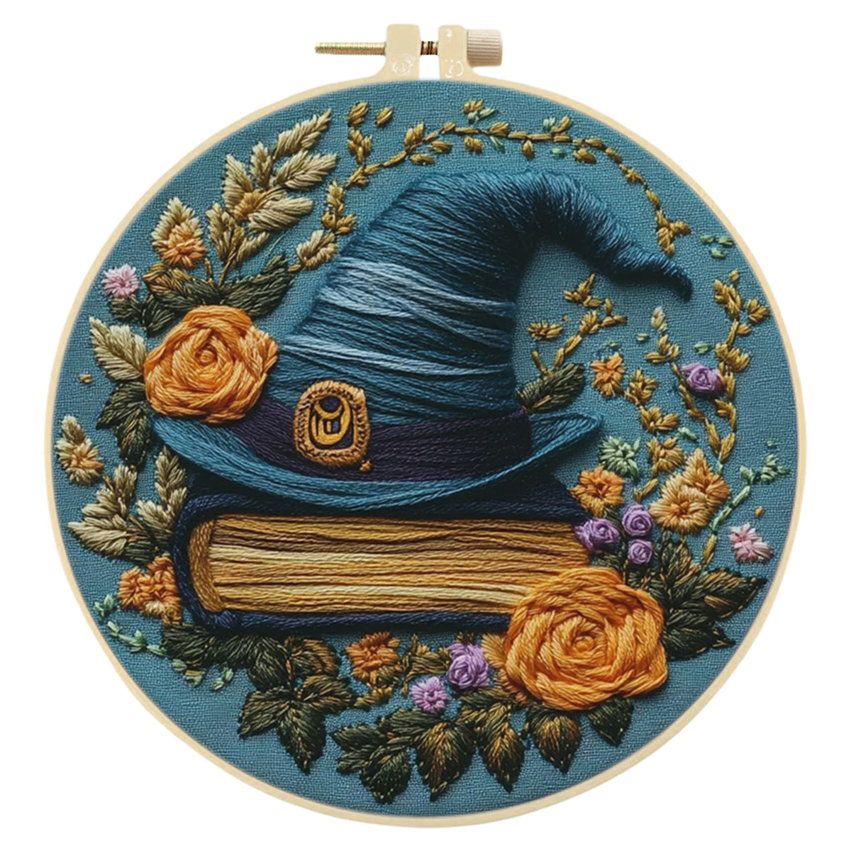 Witch Hat - DIY Embroidery Cross Stitch Kit with Pattern Cotton Threads Needles Hoop 30×30CM/11.81×11.81in