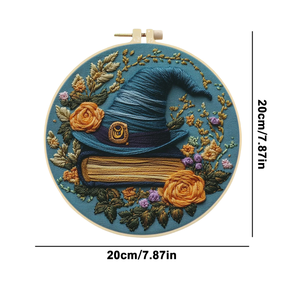 Witch Hat - DIY Embroidery Cross Stitch Kit with Pattern Cotton Threads Needles Hoop 30×30CM/11.81×11.81in