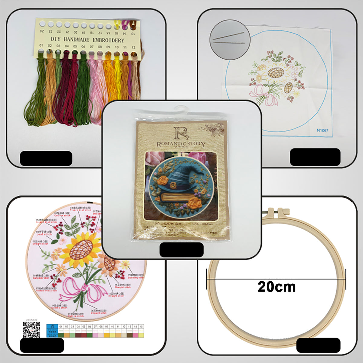 Witch Hat - DIY Embroidery Cross Stitch Kit with Pattern Cotton Threads Needles Hoop 30×30CM/11.81×11.81in