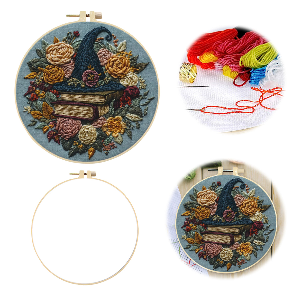 Vintage Spell - DIY Embroidery Cross Stitch Kit with Pattern Cotton Threads Needles Hoop 30×30CM/11.81×11.81in