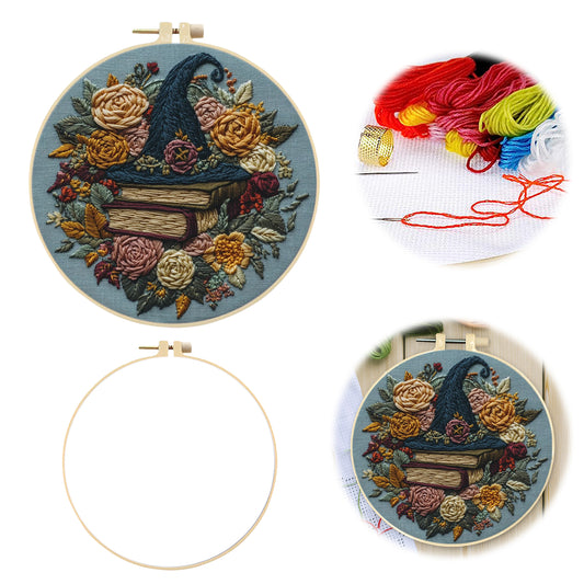 Vintage Spell – DIY-Stickset für Kreuzstich mit Muster, Baumwollgarnen, Nadeln und Stickrahmen, 30 × 30 cm