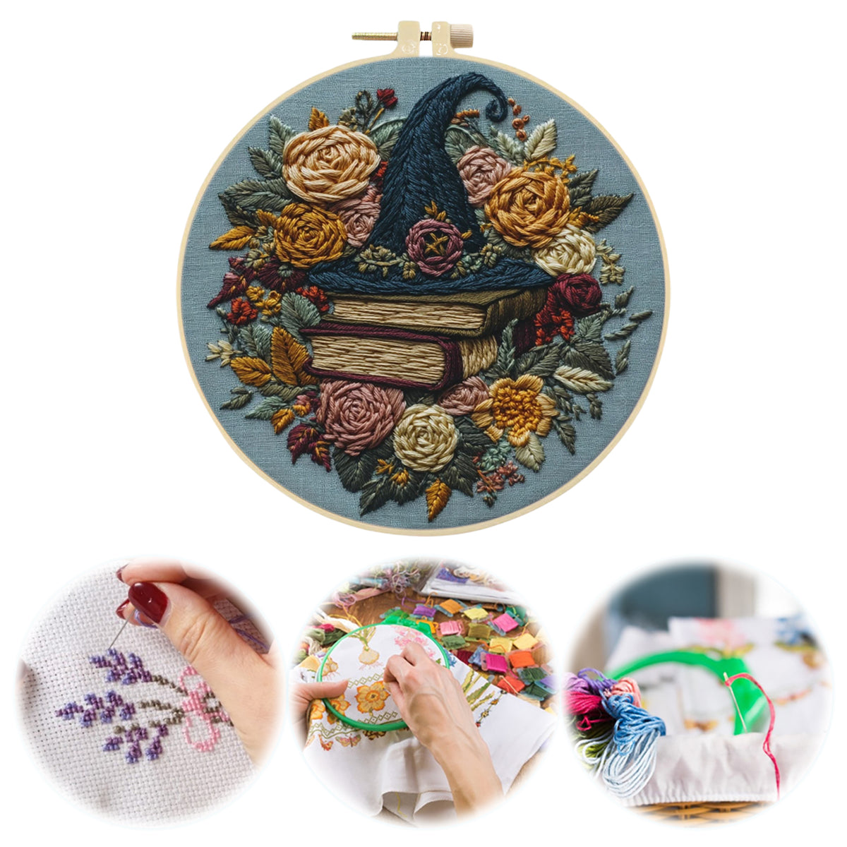 Vintage Spell - DIY Embroidery Cross Stitch Kit with Pattern Cotton Threads Needles Hoop 30×30CM/11.81×11.81in