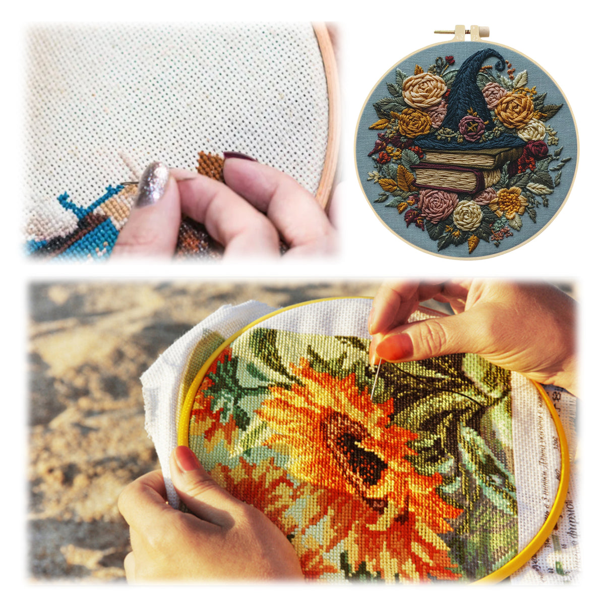 Vintage Spell - DIY Embroidery Cross Stitch Kit with Pattern Cotton Threads Needles Hoop 30×30CM/11.81×11.81in