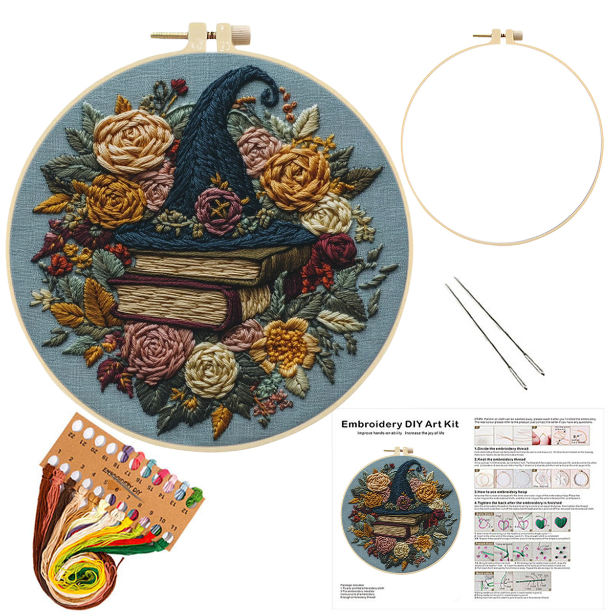 Vintage Spell - DIY Embroidery Cross Stitch Kit with Pattern Cotton Threads Needles Hoop 30×30CM/11.81×11.81in