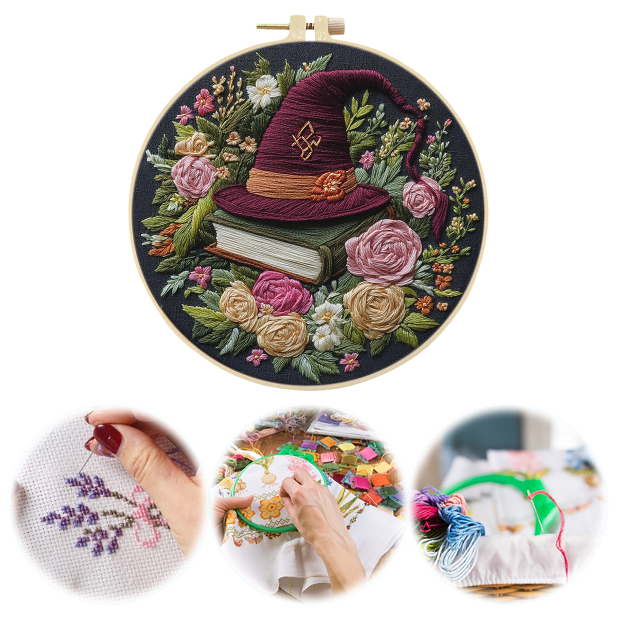 Dark Magic - DIY Embroidery Cross Stitch Kit with Pattern Cotton Threads Needles Hoop 30×30CM/11.81×11.81in