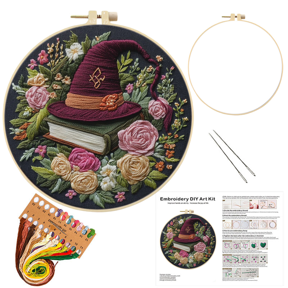 Dark Magic - DIY Embroidery Cross Stitch Kit with Pattern Cotton Threads Needles Hoop 30×30CM/11.81×11.81in