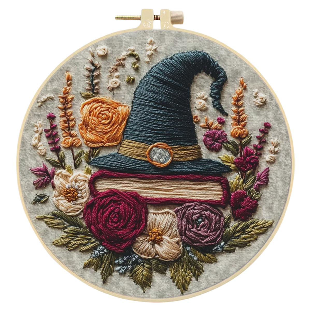 Floral Wizard - DIY Embroidery Cross Stitch Kit with Pattern Cotton Threads Needles Hoop 30×30CM/11.81×11.81in