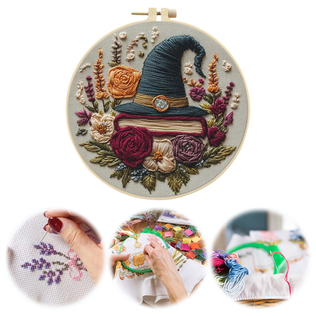 Floral Wizard - DIY Embroidery Cross Stitch Kit with Pattern Cotton Threads Needles Hoop 30×30CM/11.81×11.81in