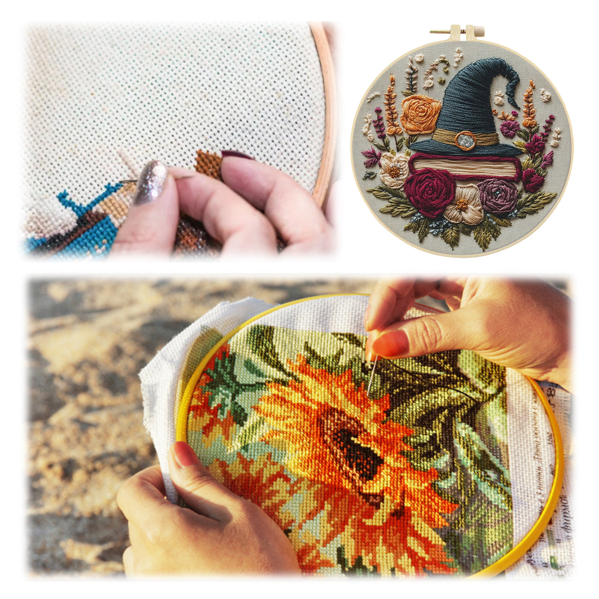 Floral Wizard - DIY Embroidery Cross Stitch Kit with Pattern Cotton Threads Needles Hoop 30×30CM/11.81×11.81in