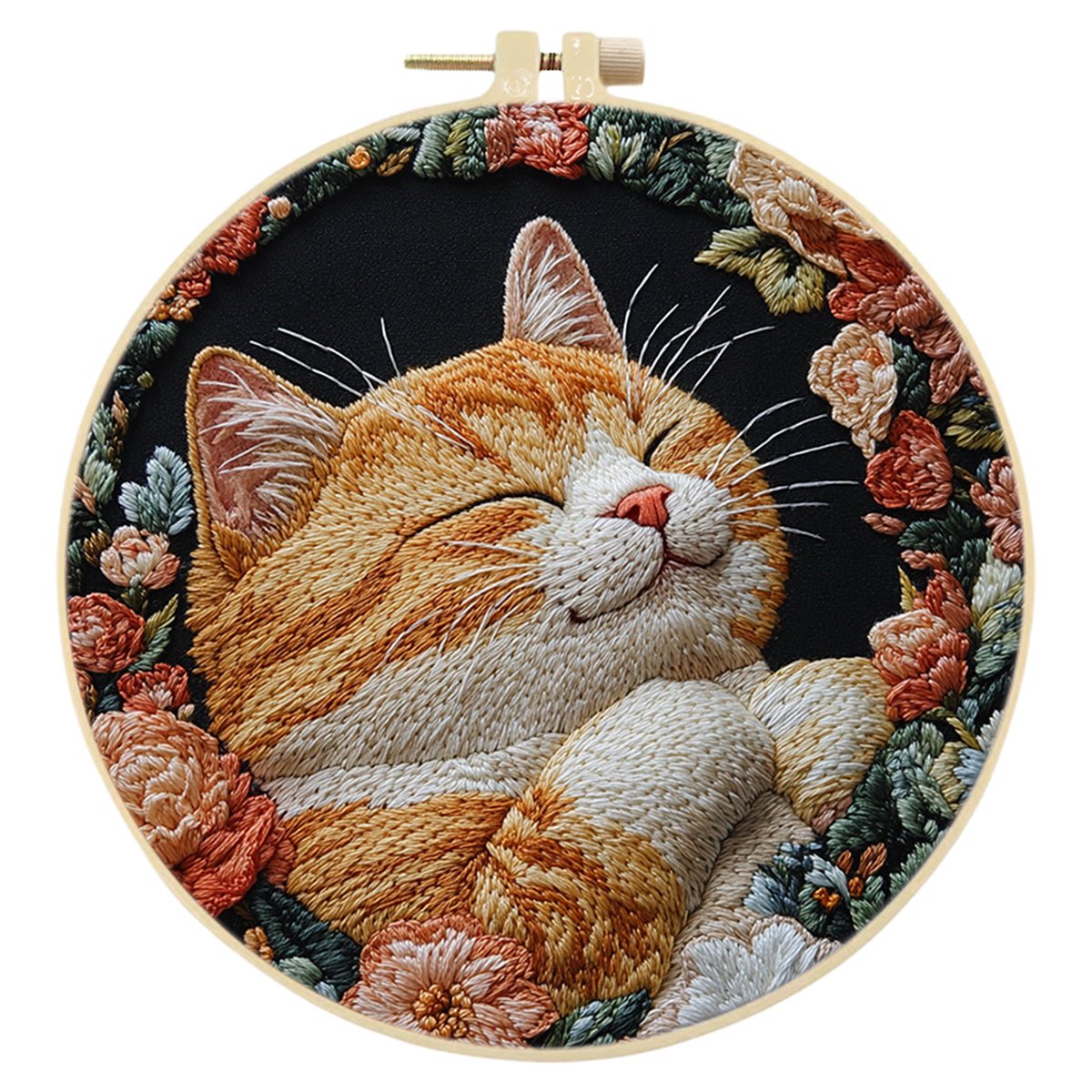 Dreamy Cat - DIY Embroidery Cross Stitch Kit with Pattern Cotton Threads Needles Hoop 30×30CM/11.81×11.81in