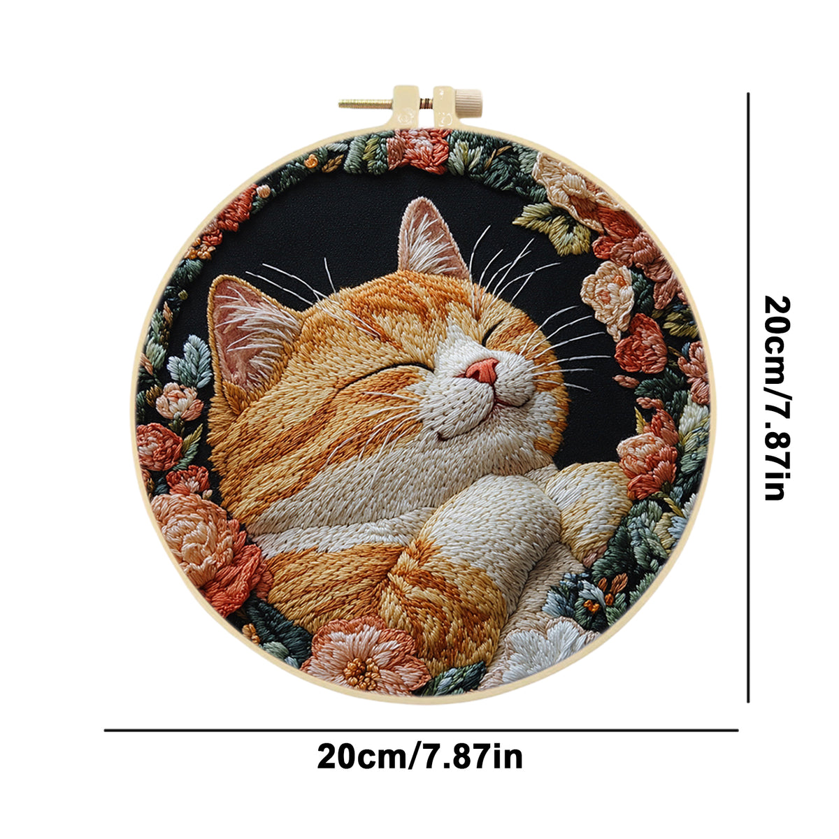 Dreamy Cat - DIY Embroidery Cross Stitch Kit with Pattern Cotton Threads Needles Hoop 30×30CM/11.81×11.81in