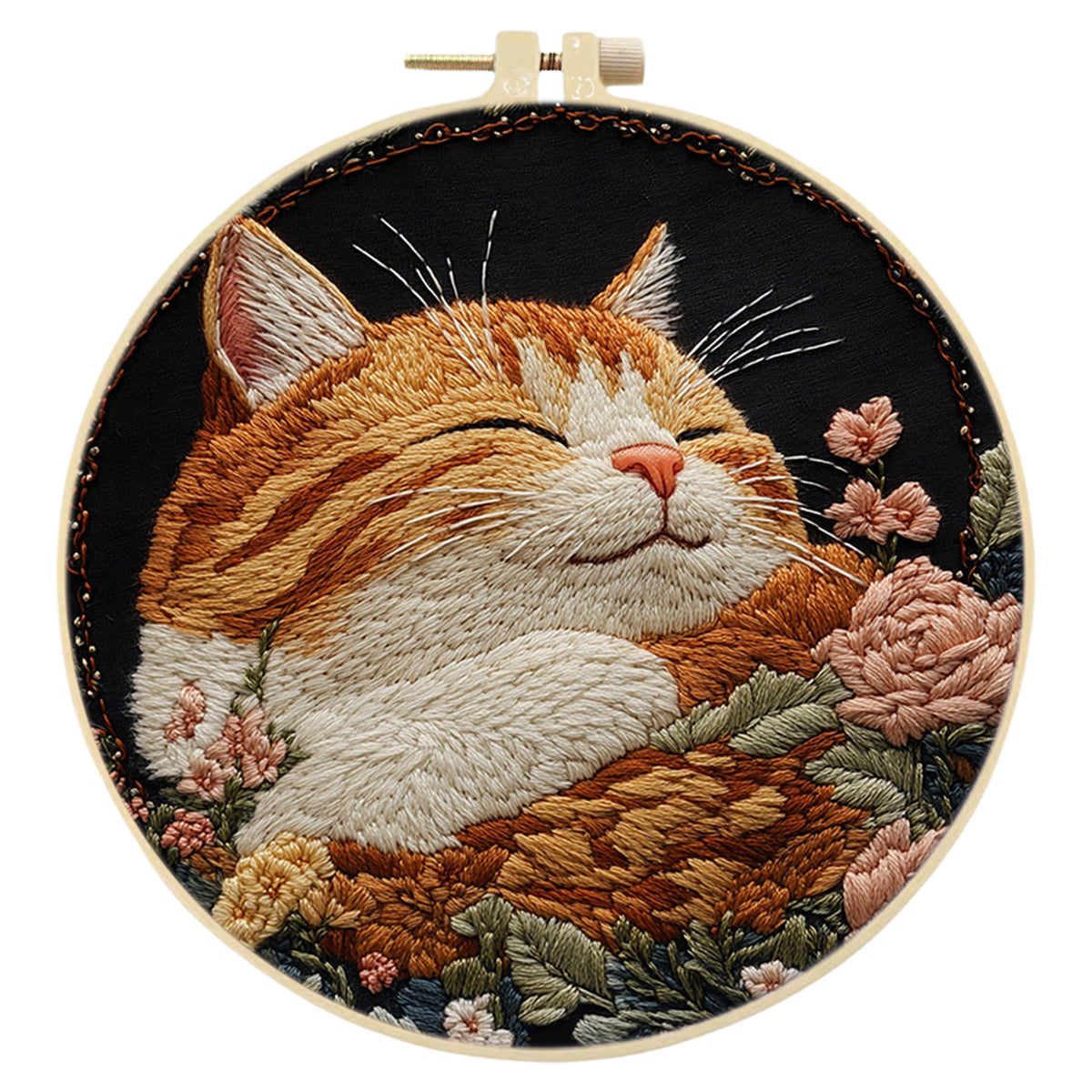 Blossom Kitten - DIY Embroidery Cross Stitch Kit with Pattern Cotton Threads Needles Hoop 30×30CM/11.81×11.81in