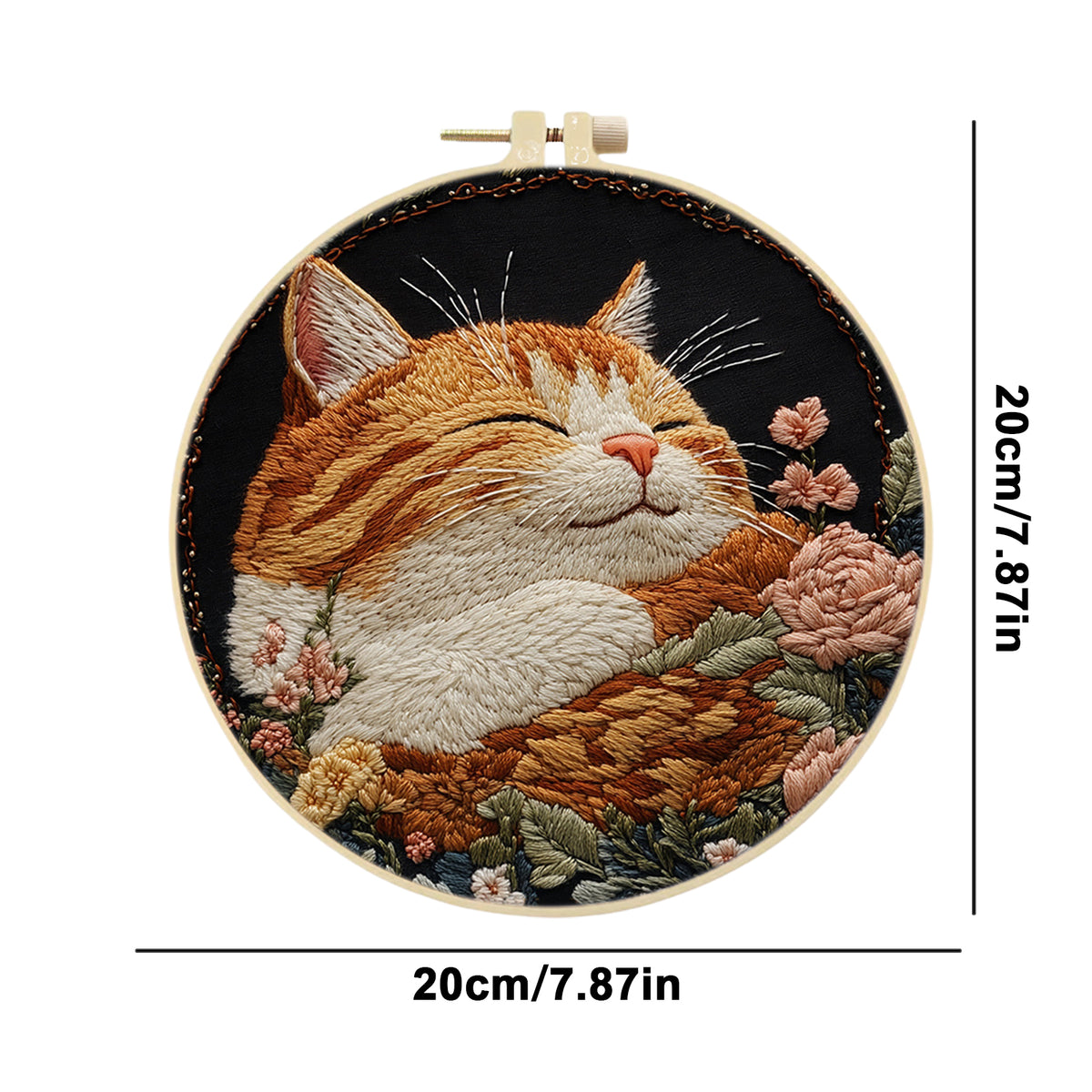 Blossom Kitten - DIY Embroidery Cross Stitch Kit with Pattern Cotton Threads Needles Hoop 30×30CM/11.81×11.81in