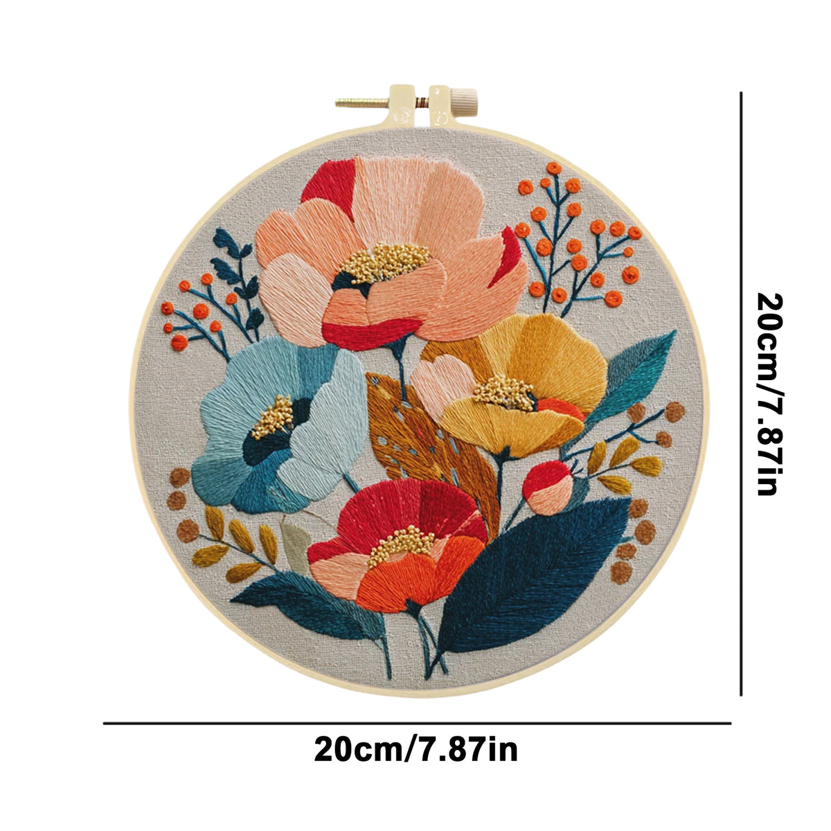 Autumn Poppy - DIY Embroidery Cross Stitch Kit with Pattern Cotton Threads Needles Hoop 30×30CM/11.81×11.81in