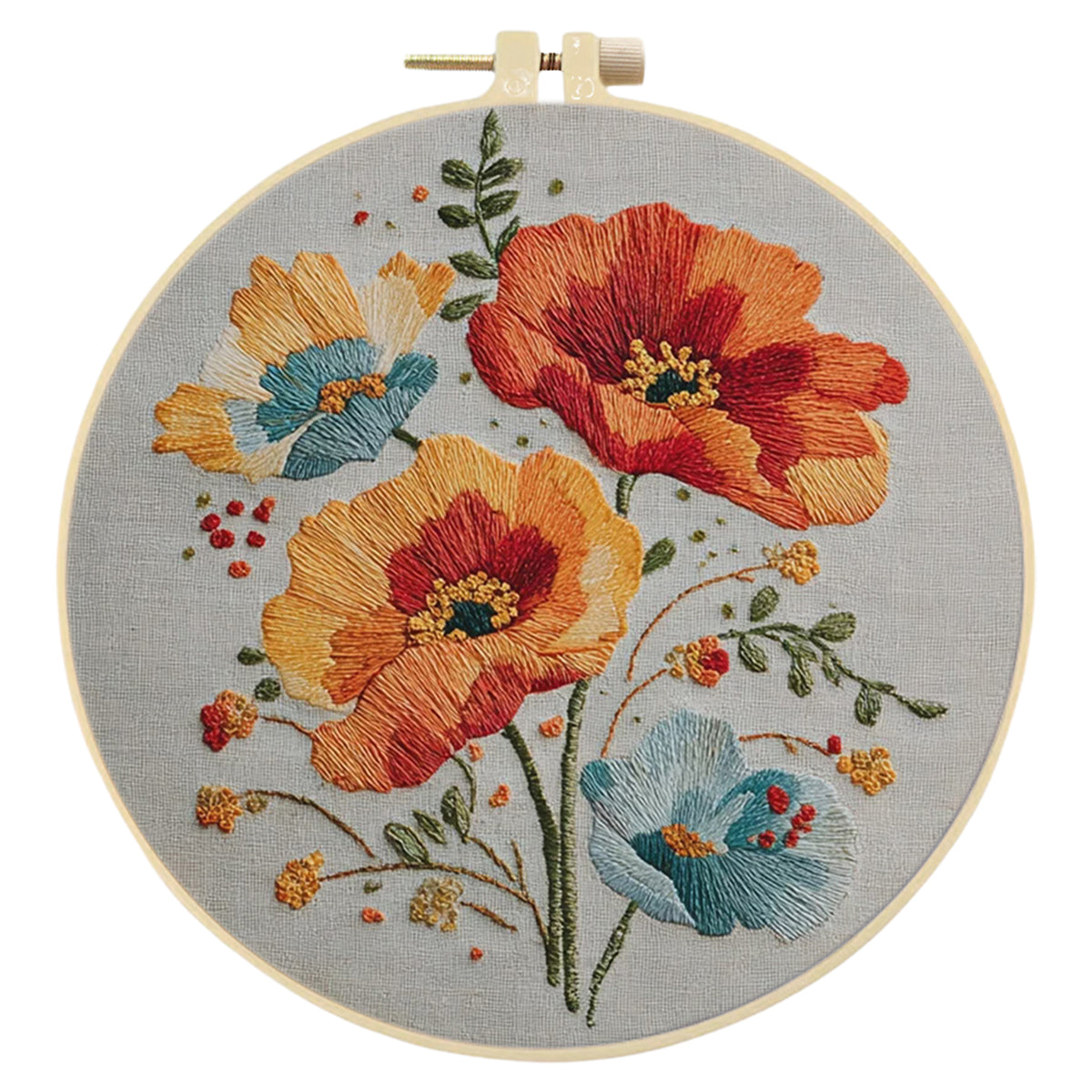 Warm Floral - DIY Embroidery Cross Stitch Kit with Pattern Cotton Threads Needles Hoop 30×30CM/11.81×11.81in