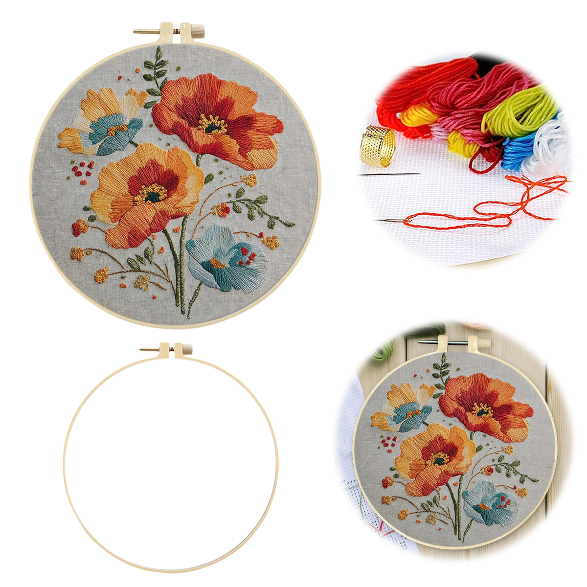 Warm Floral - DIY Embroidery Cross Stitch Kit with Pattern Cotton Threads Needles Hoop 30×30CM/11.81×11.81in