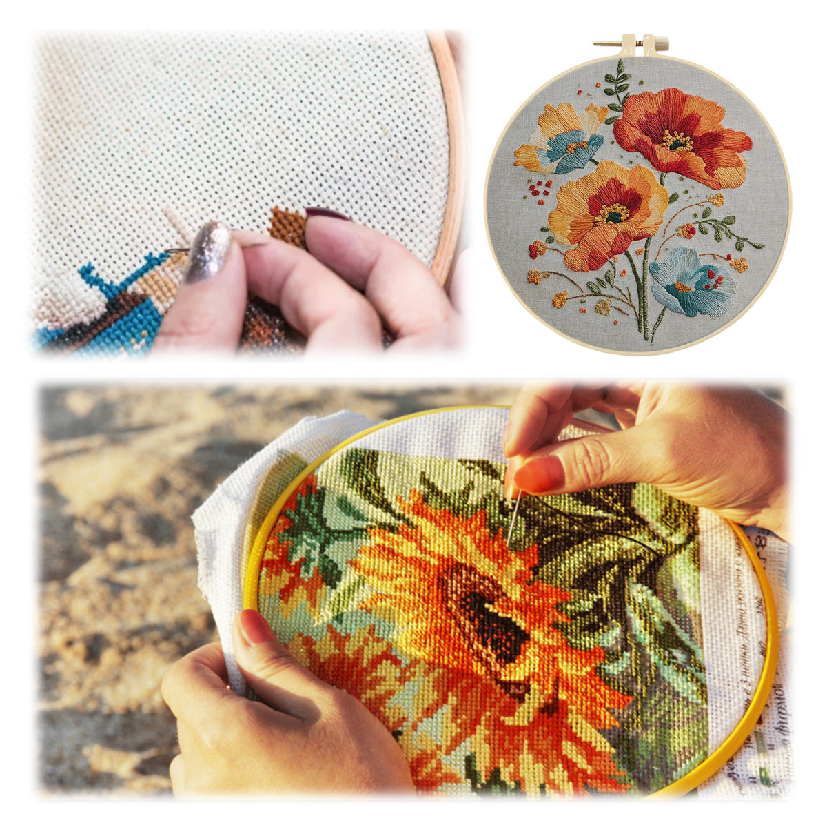 Warm Floral - DIY Embroidery Cross Stitch Kit with Pattern Cotton Threads Needles Hoop 30×30CM/11.81×11.81in