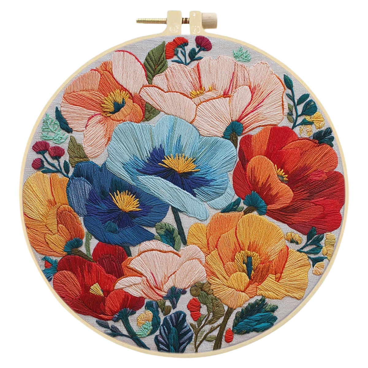 Vivid Poppy - DIY Embroidery Cross Stitch Kit with Pattern Cotton Threads Needles Hoop 30×30CM/11.81×11.81in