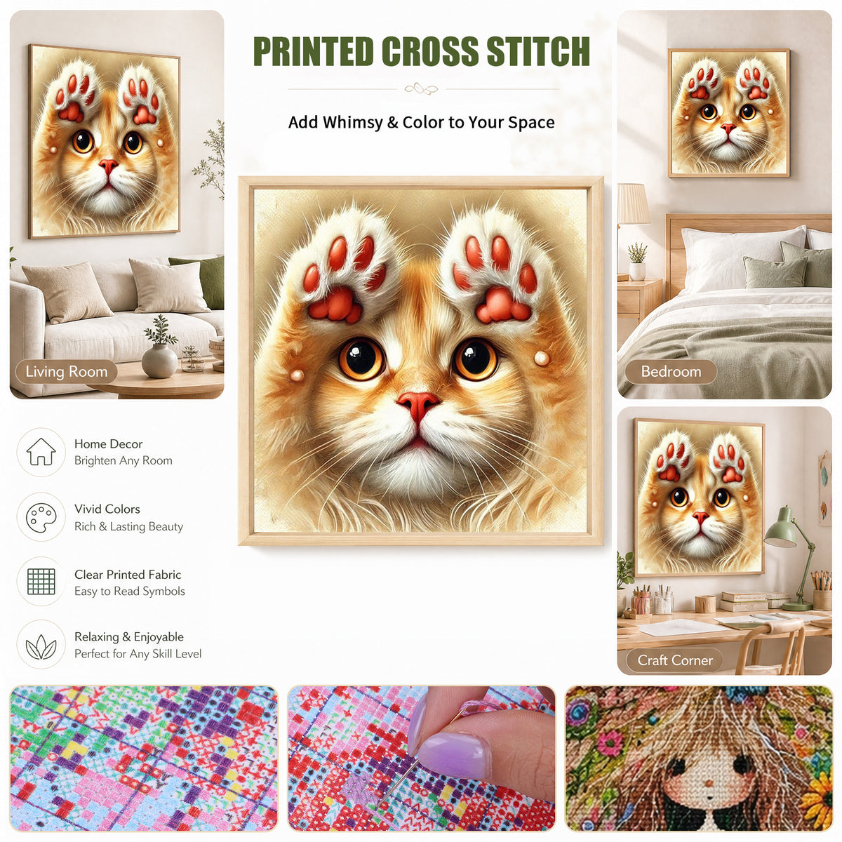 Katze – Vollständiges 14CT gestempeltes Stickset 40x40CM – Huacan