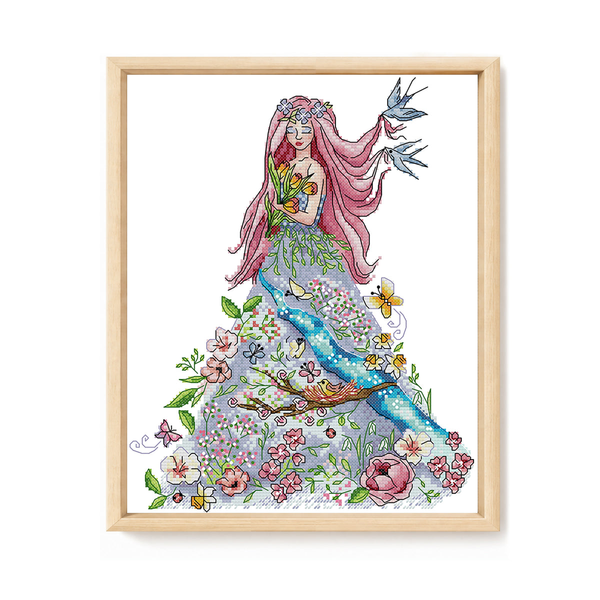 Four Seasons Girl - Frühling - Teilweise 14CT gestempeltes Kreuzstich-Set 28x33CM - Joy Sunday Rückstich + Halbkreuzstich