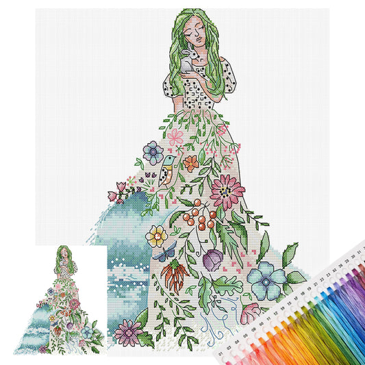 Four Seasons Girl – Sommer – Teilweises 14CT gestempeltes Kreuzstich-Set 31x33CM – Joy Sunday Rückstich + Halbkreuzstich