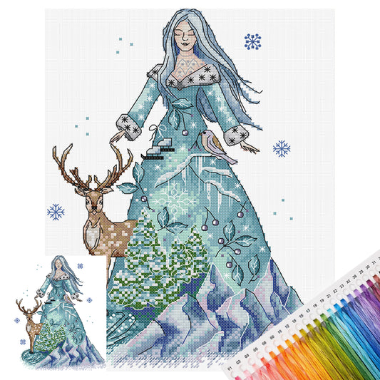 Four Seasons Girl – Winter – Partielles 14CT Stempel-Kreuzstichset 26x32cm – Joy Sunday Rückstich + Halbkreuzstich