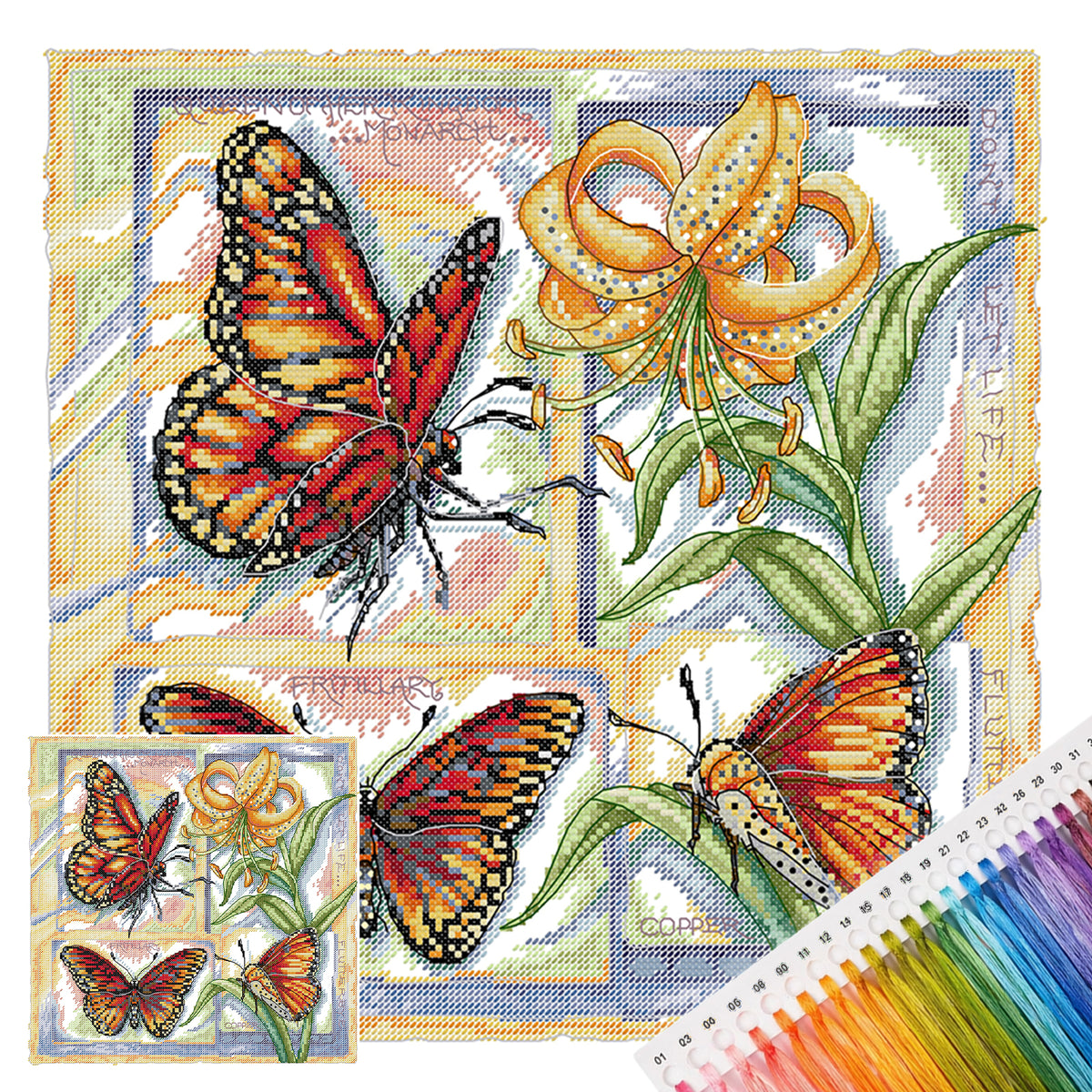 Biologie-Diagramm - Schmetterling - Partieller 14CT gestempelter Kreuzstich 36x36CM - Joy Sunday Rückstich + Halbkreuzstich