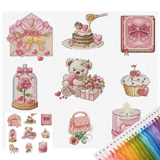 Pinkes Geschenk - Teilweise 14CT gestempeltes Kreuzstichset 38x34CM - Joy Sunday Rückstich