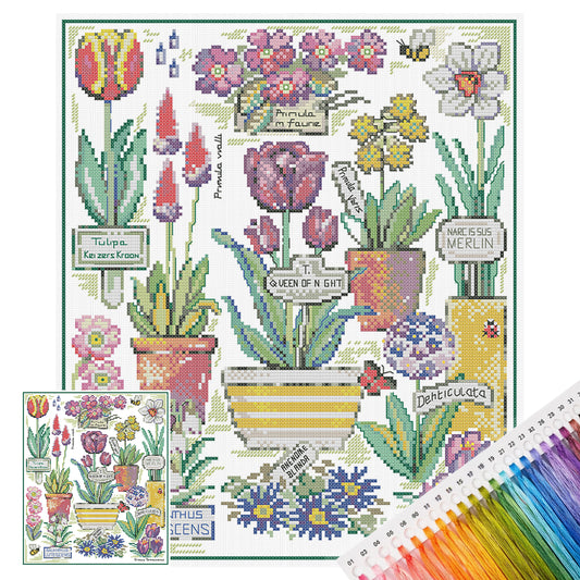 Blumensammlung – Teilweise 14CT gestempelter Kreuzstich 33x38CM – Joy Sunday Rückstich + halber Kreuzstich
