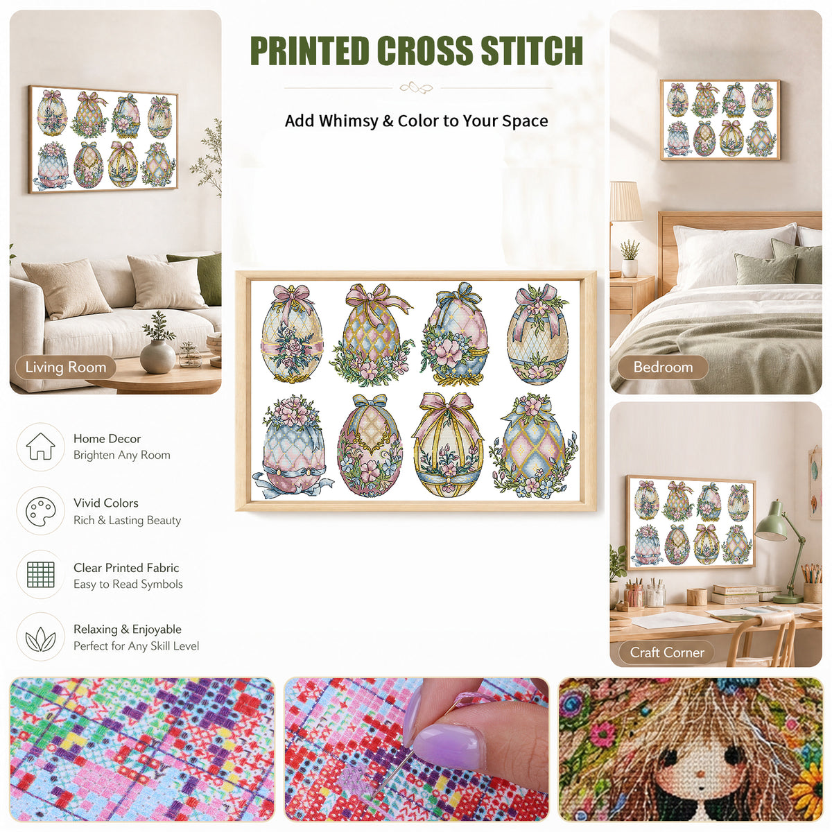 Osterdekorations-Ei – Partieller 14CT Stempel-Kreuzstich 50x33cm – Joy Sunday Rückstich