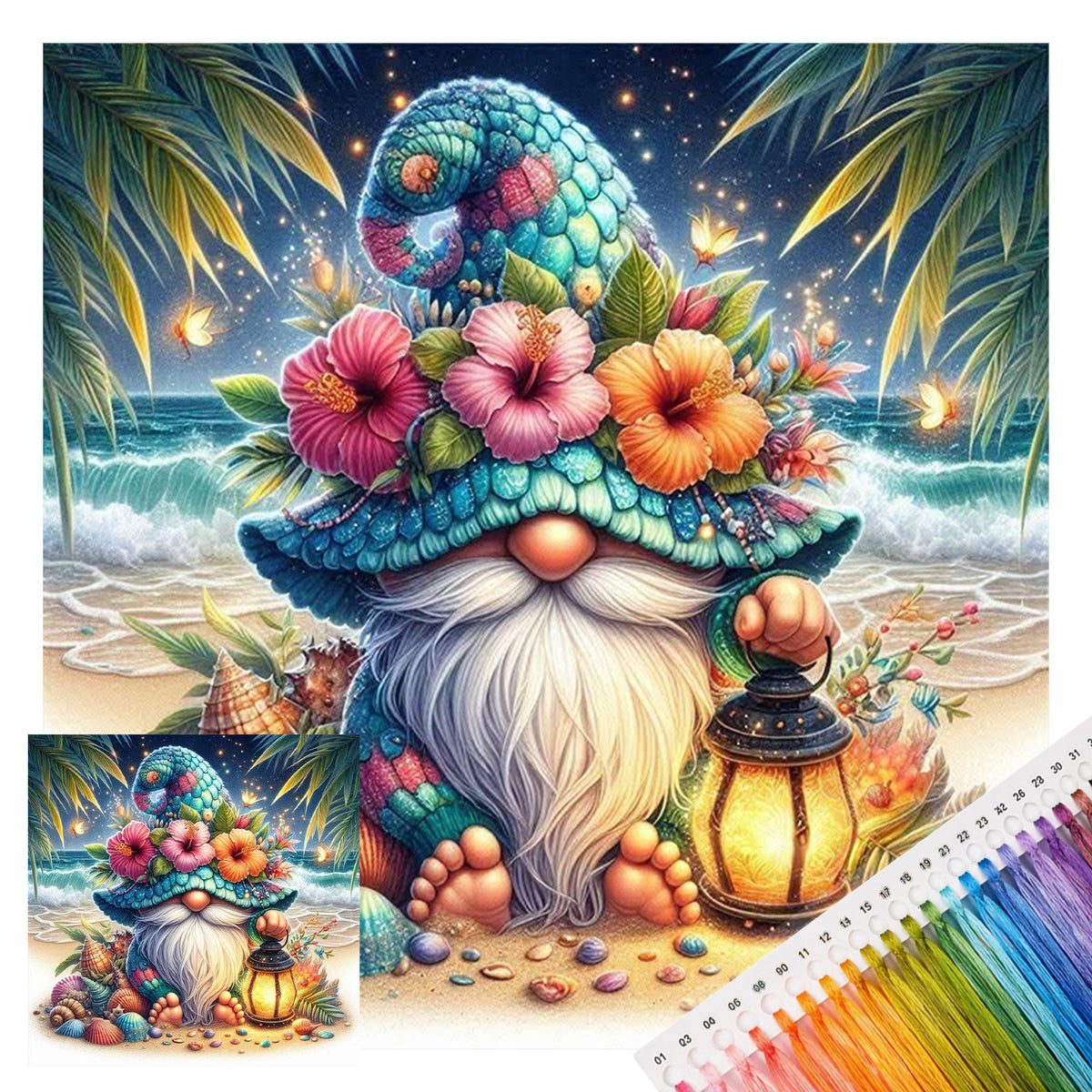 Seashell Gnome - Full 11CT Stamped Cross Stitch 40x40CM - Huacan