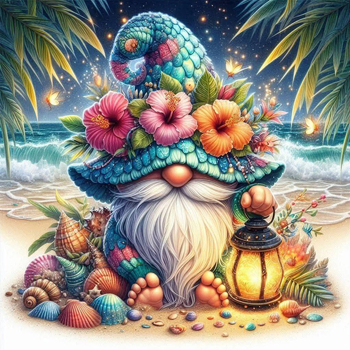 Seashell Gnome - Full 11CT Stamped Cross Stitch 40x40CM - Huacan