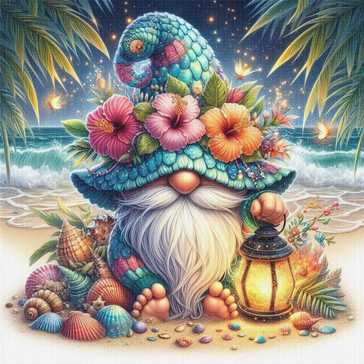 Seashell Gnome - Full 11CT Stamped Cross Stitch 40x40CM - Huacan