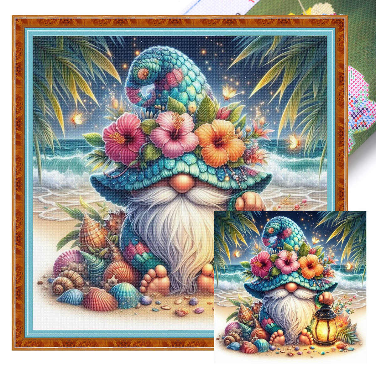 Seashell Gnome - Full 11CT Stamped Cross Stitch 40x40CM - Huacan