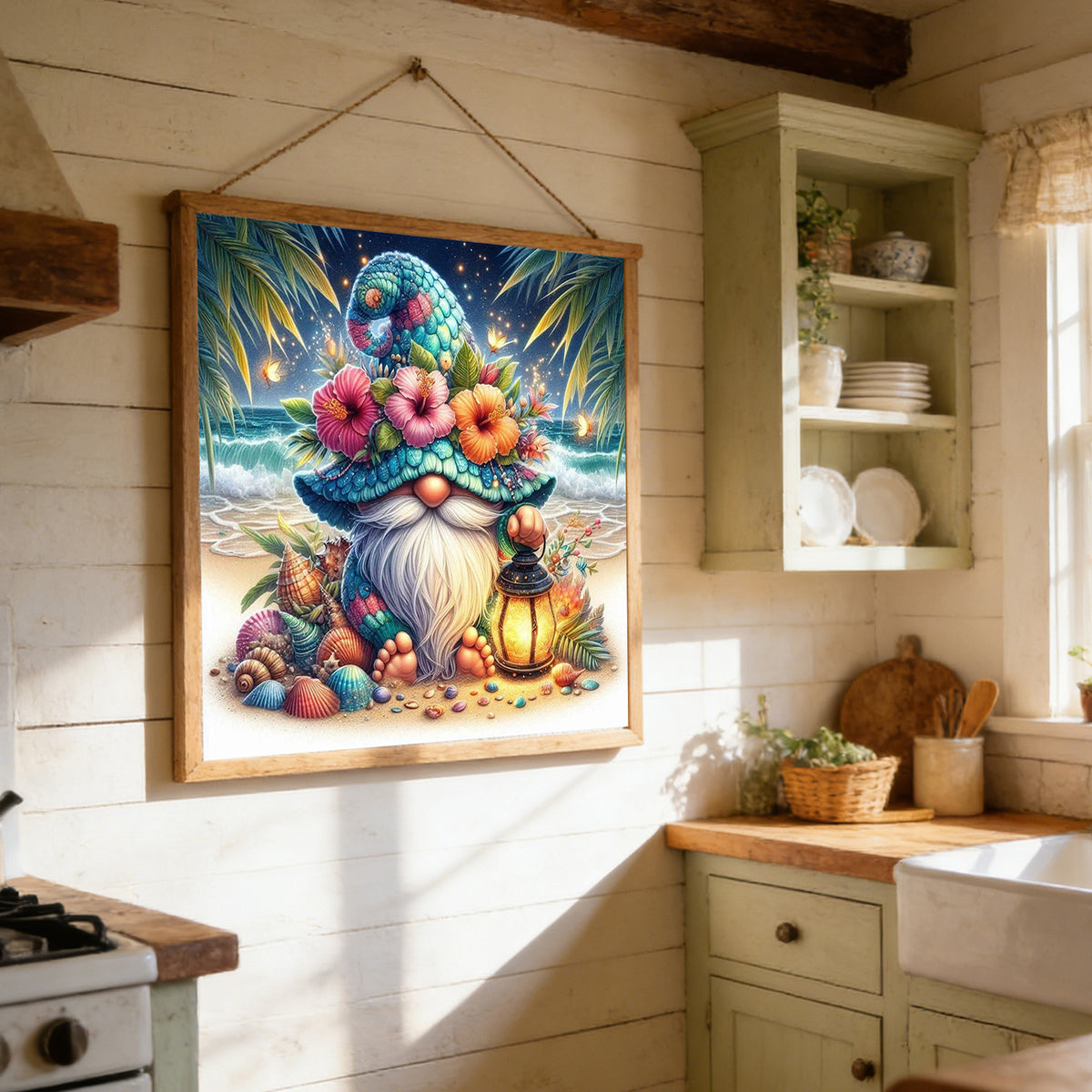 Seashell Gnome - Full 11CT Stamped Cross Stitch 40x40CM - Huacan
