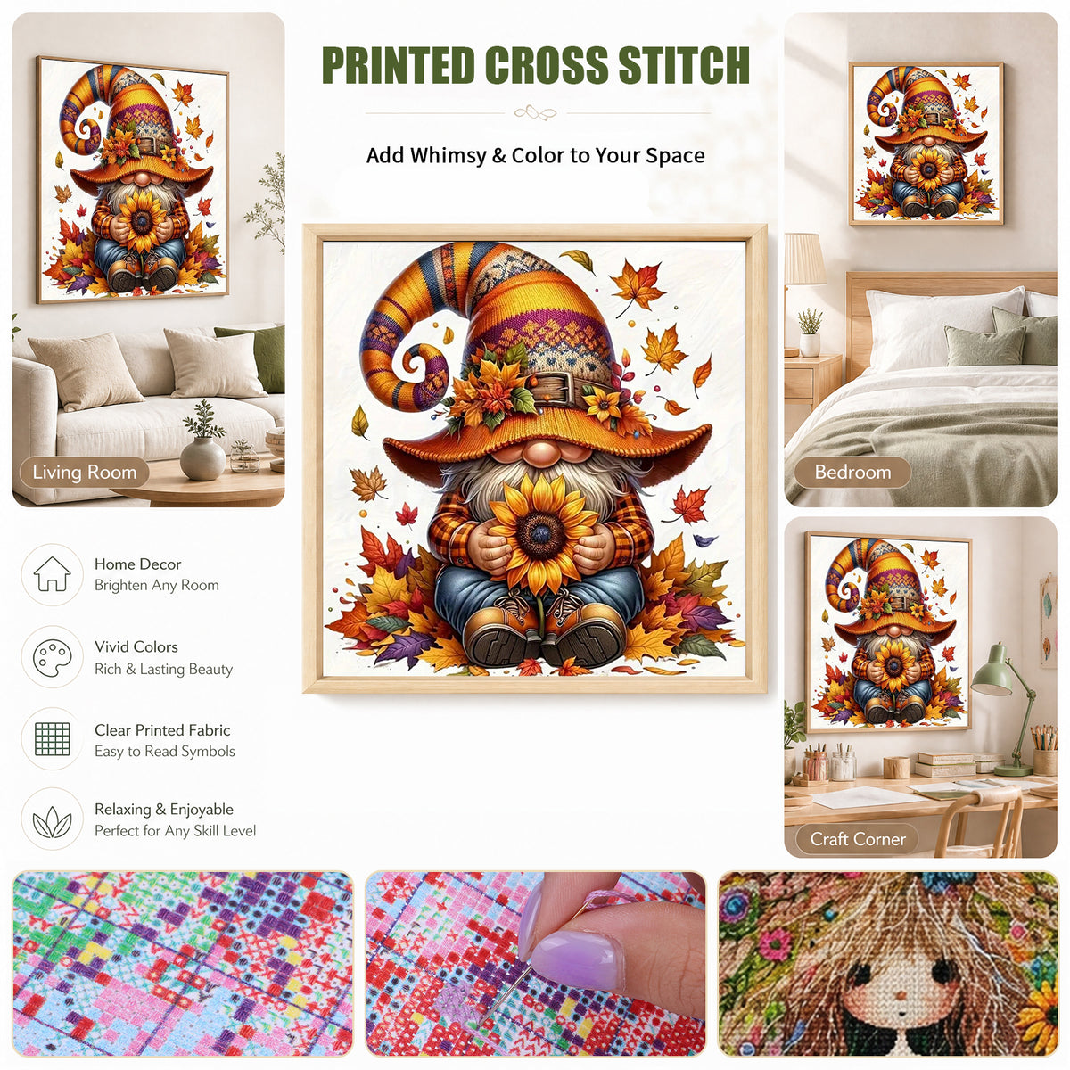 Herbst-Gnom – Vollständiges 11CT gestempeltes Kreuzstich-Set 40x40CM – Huacan