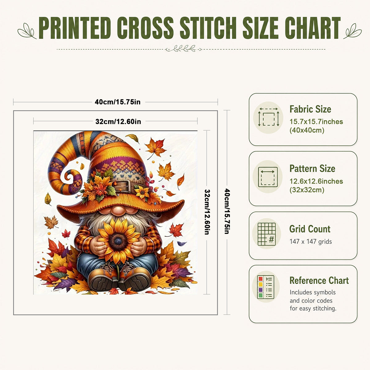 Herbst-Gnom – Vollständiges 11CT gestempeltes Kreuzstich-Set 40x40CM – Huacan