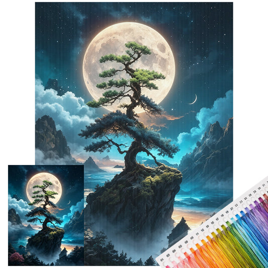 Kiefer und Mond – Vollständiges 11CT gestempeltes Kreuzstichset 40x53cm – Huacan